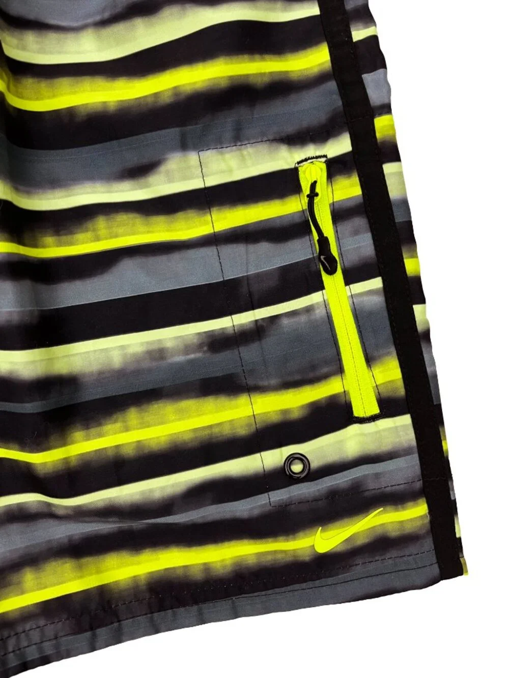 Nike NWT Swim Trunks Neon Black Striped Board Lined Shorts Mens S